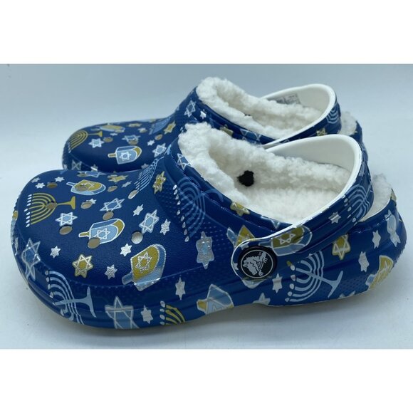 Crocs Classic Lined Blue Hanukkah Clogs Shoes Sandals Jewish Kids Size 12 C - Picture 2 of 15